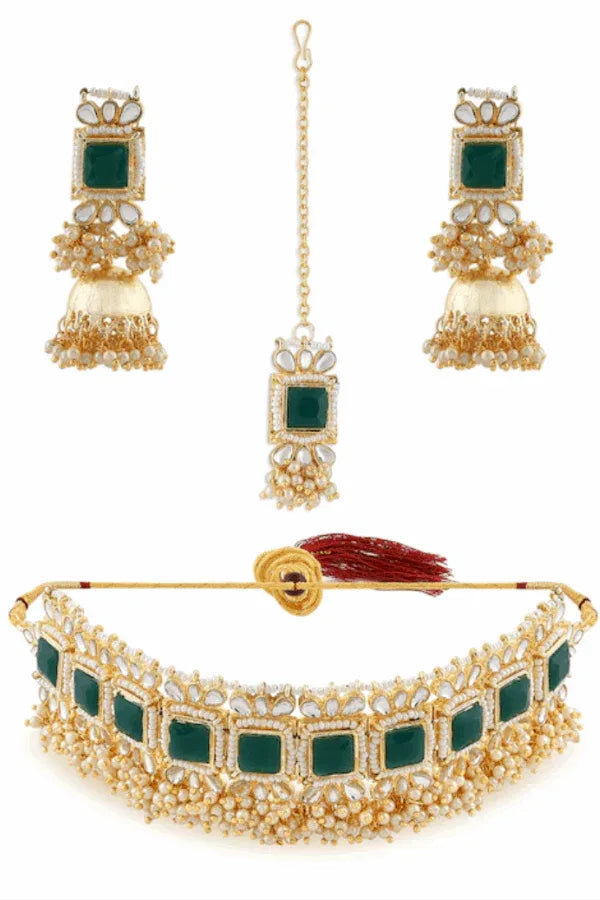 Green emerald moti Jewellery Set (Outside Ontario) - myethnicrentals