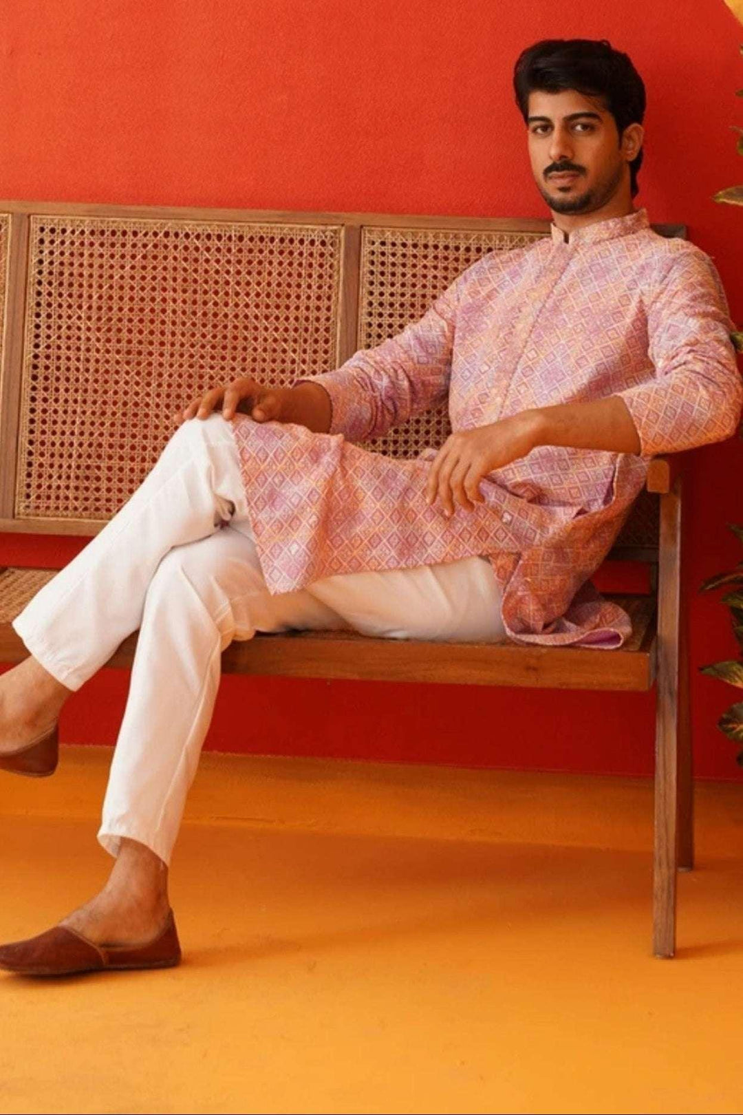Saffron Lilac Geometric Kurta Set - myethnicrentals