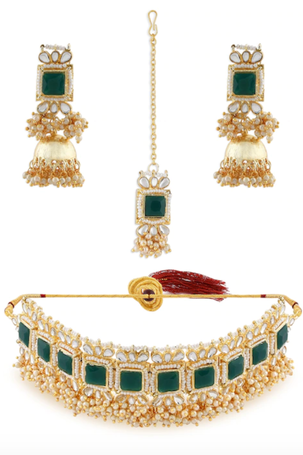 Green emerald moti Jewellery Set