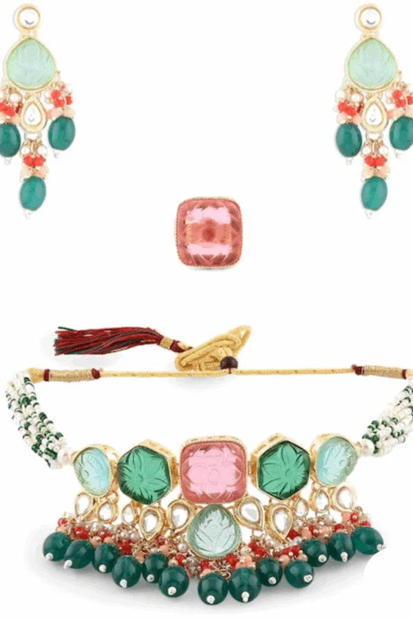 Rose Emerald Stone Jewellery set (Outside Ontario) - myethnicrentals