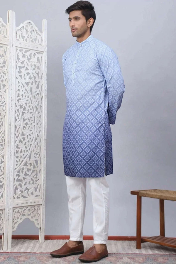 Ombré Indigo Diamond-Print Kurta Set - myethnicrentals