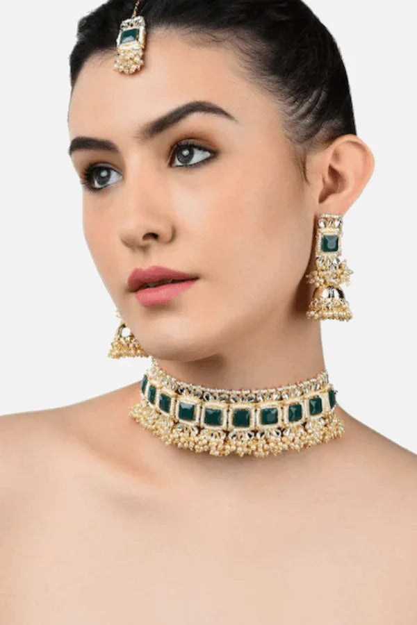Green emerald moti Jewellery Set (Outside Ontario) - myethnicrentals