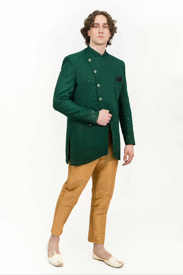 Deep Green Sequinned Indo-western Set (Size 40) (Outside Ontario) - myethnicrentals