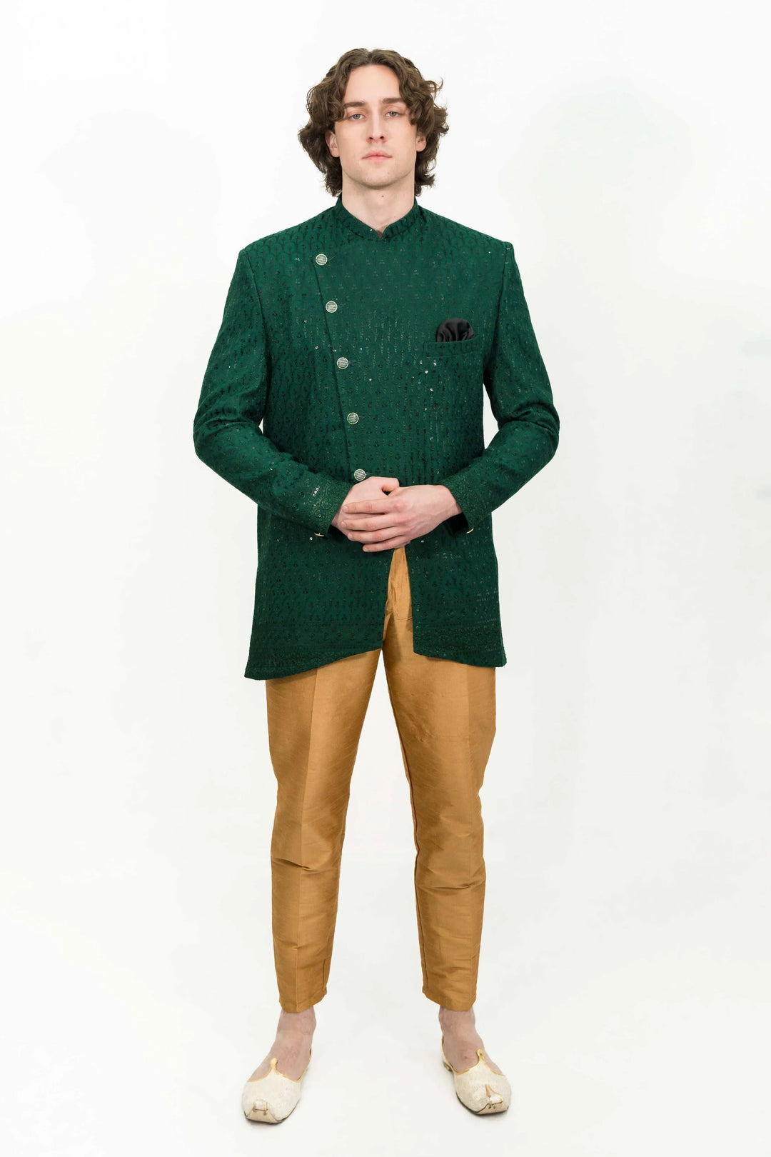 Deep Green Sequinned Indo-western Set (Size 40) (Outside Ontario) - myethnicrentals