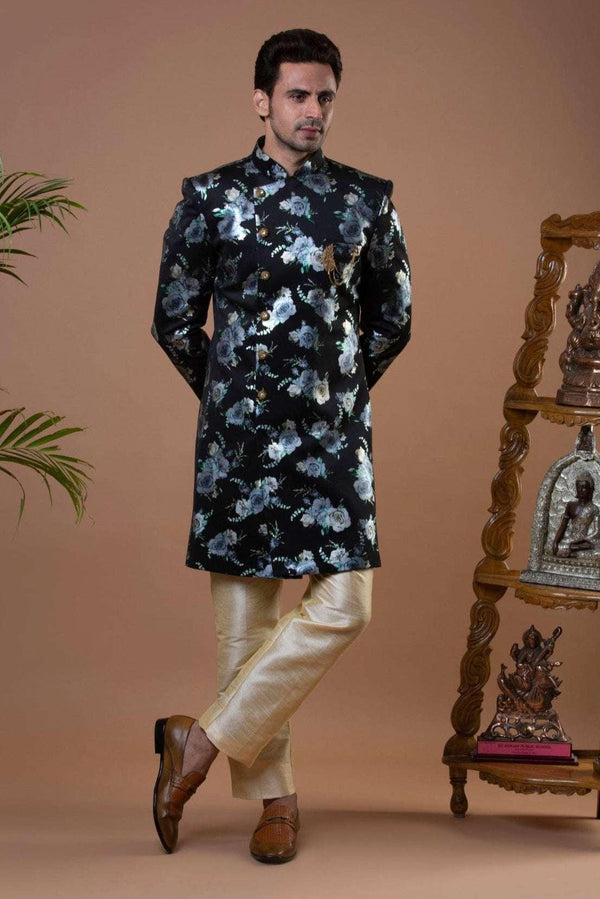 Black Jacquard Indo-Western Set (Size 46) (Outside Ontario) - myethnicrentals