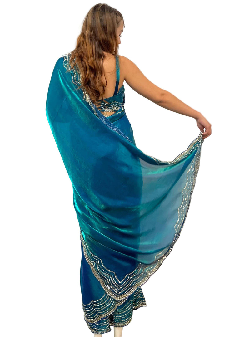 Glass tissue Blue Saree (Outside Ontario) - myethnicrentals
