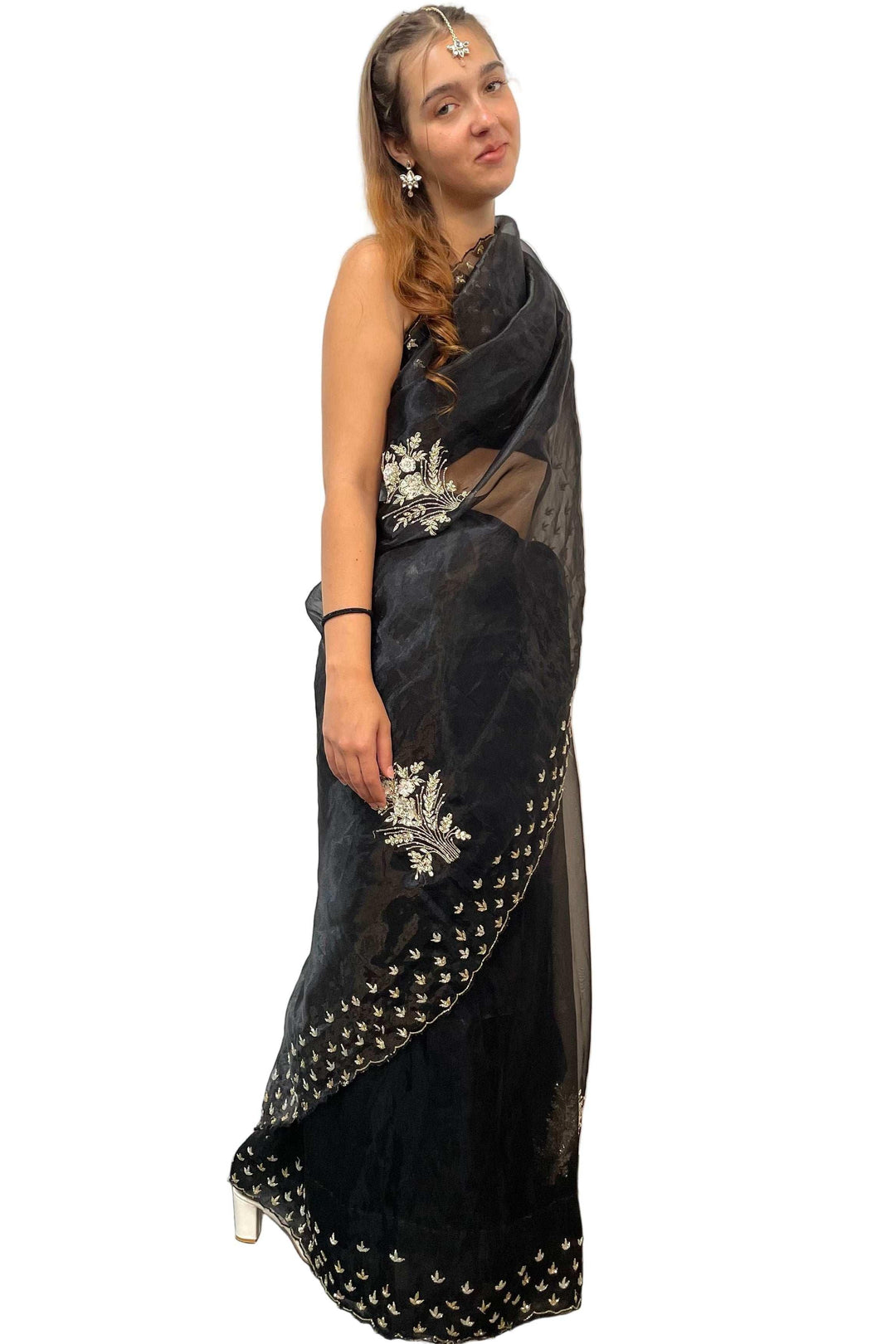 Glass tissue Black Saree (Outside Ontario) - myethnicrentals