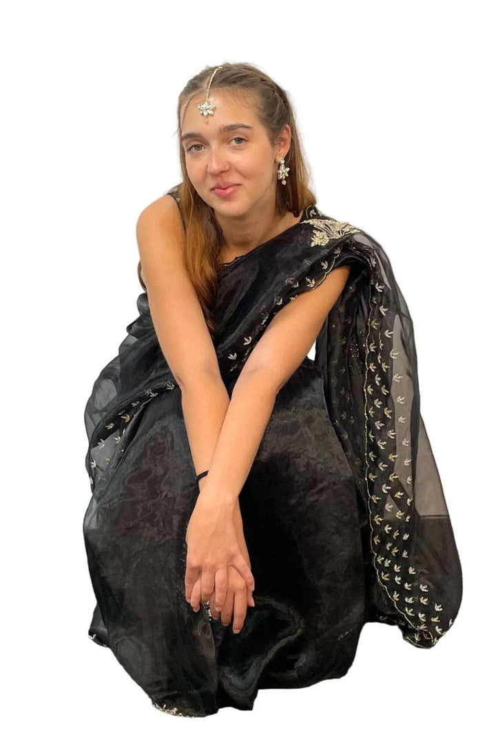 Glass tissue Black Saree (Outside Ontario) - myethnicrentals