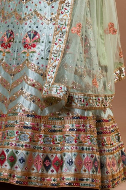 ENGROSSING PASTEL GREEN LEHENGA