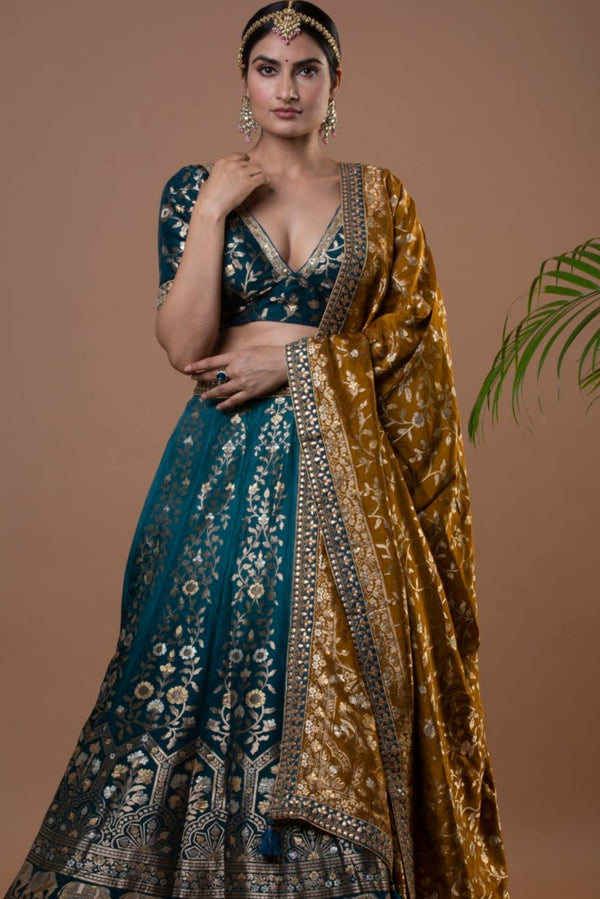 Exquisite Deep Teal Banarasi Lehenga