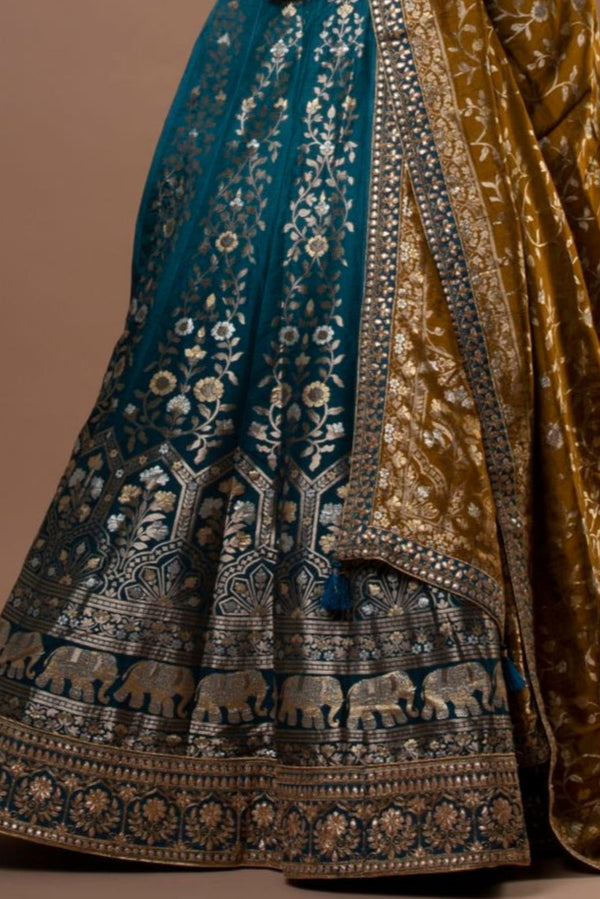 Exquisite Deep Teal Banarasi Lehenga