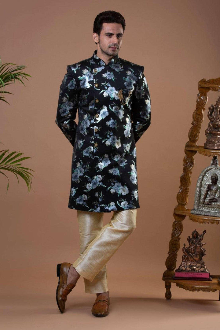 Black Jacquard Indo-Western Set (Outside Ontario) - myethnicrentals