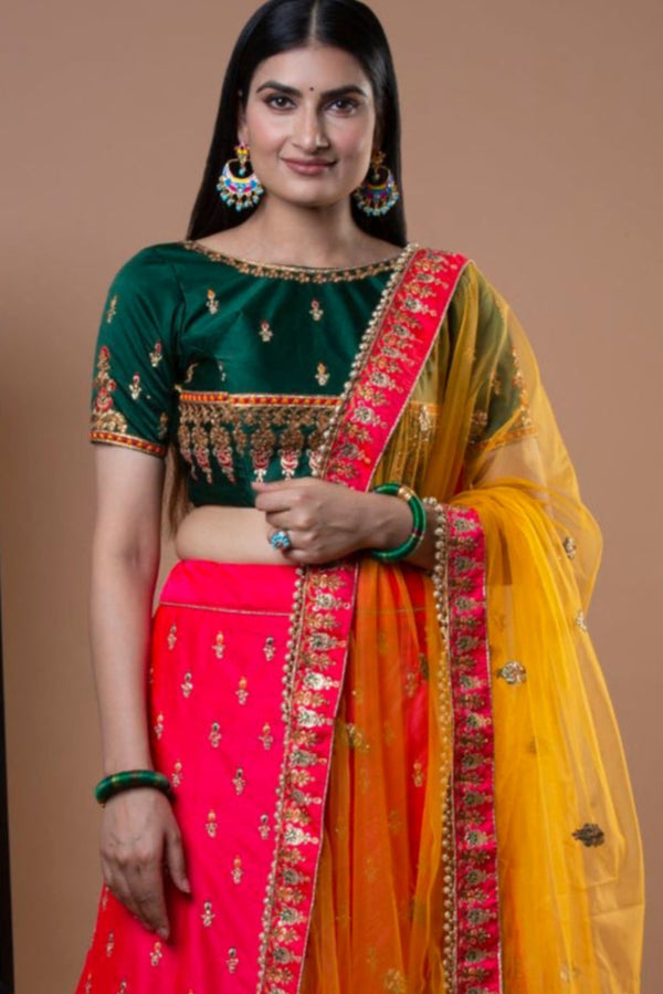 PRISMATIC GREEN ORANGE LEHENGA
