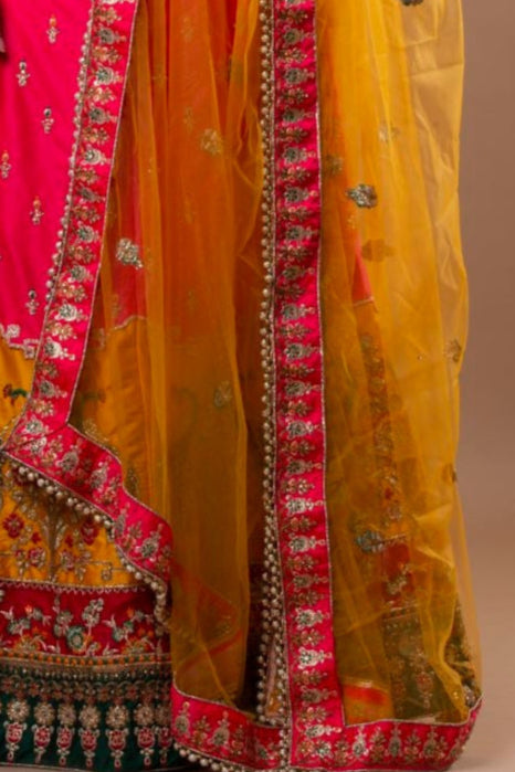 PRISMATIC GREEN ORANGE LEHENGA