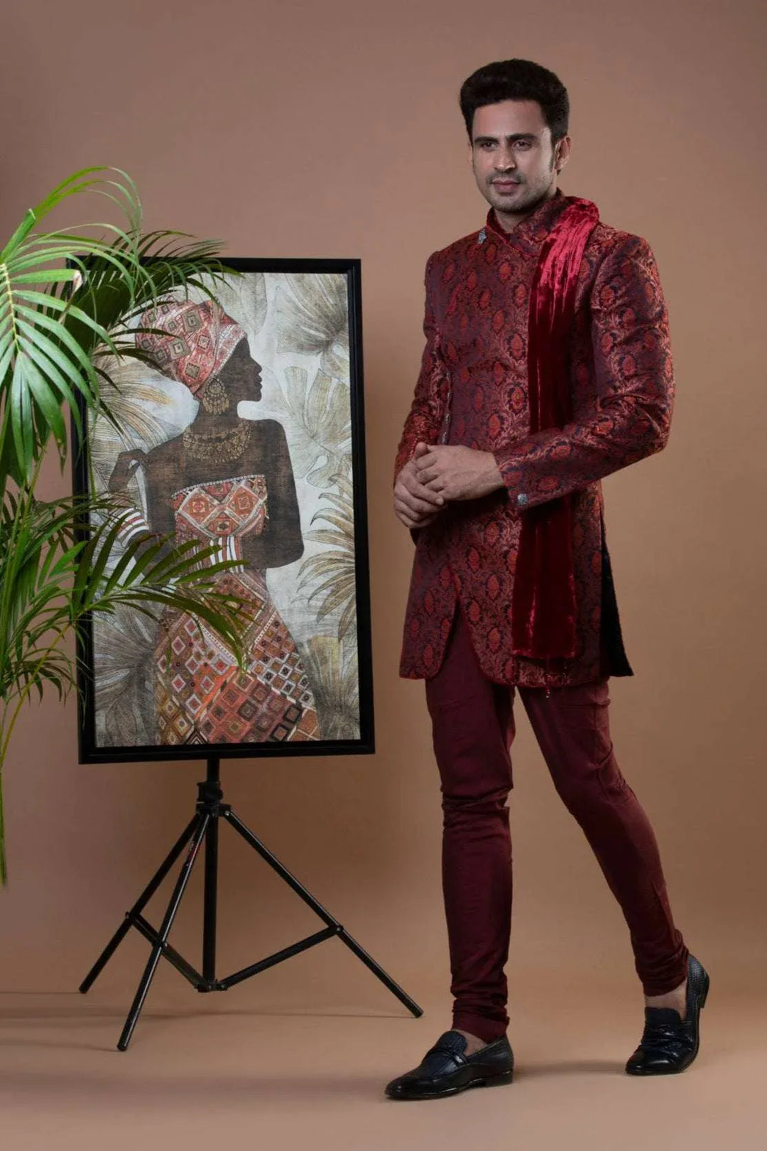 Red Brocade Indo-Western Set (Outside Ontario) - myethnicrentals