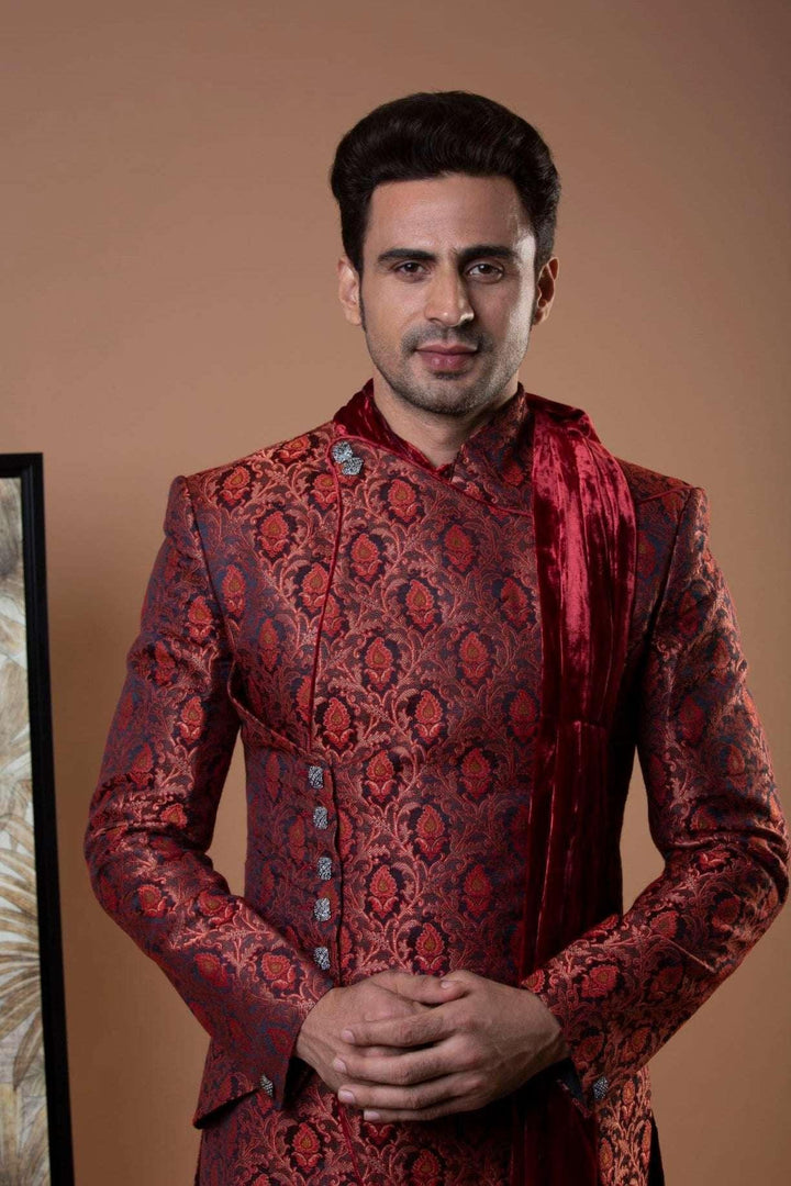 Red Brocade Indo-Western Set (Outside Ontario) - myethnicrentals