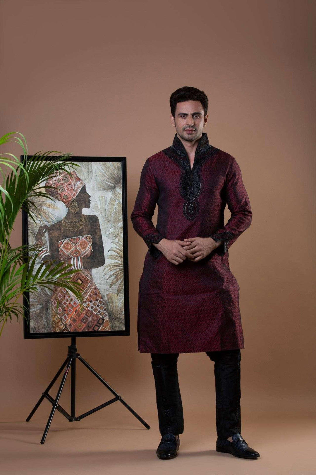 Maroon Modern Kurta (Outside Ontario) - myethnicrentals