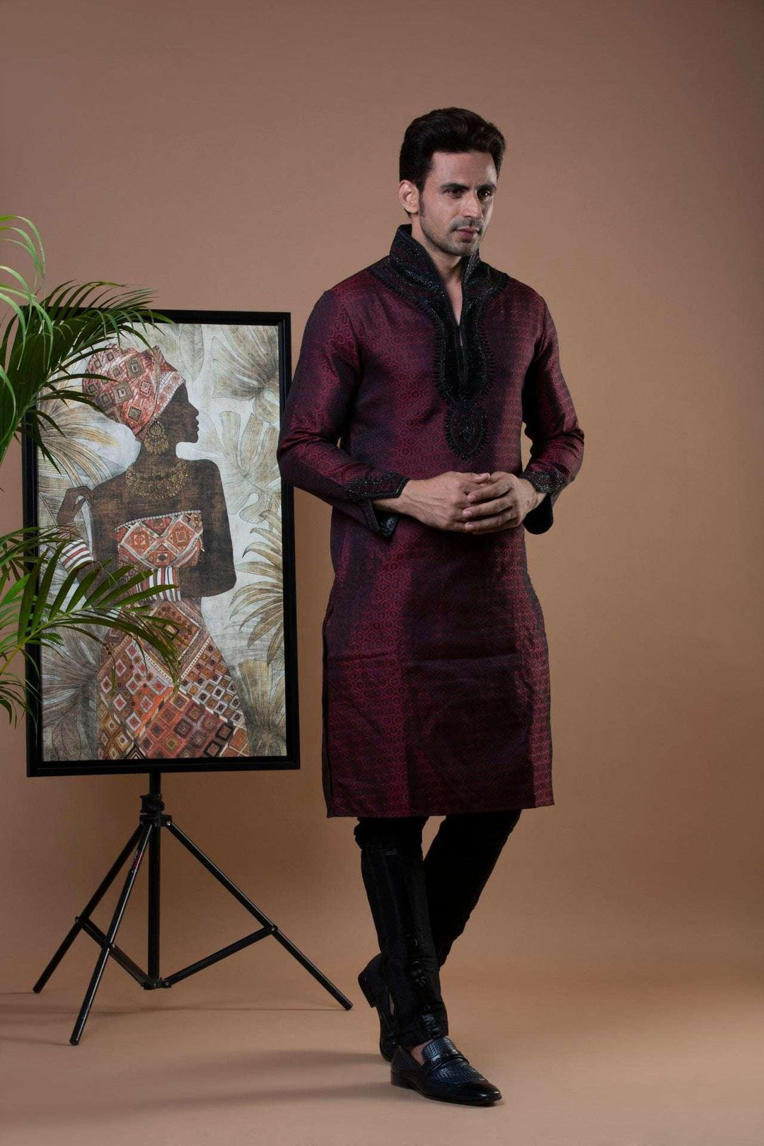 Maroon Modern Kurta (Outside Ontario) - myethnicrentals