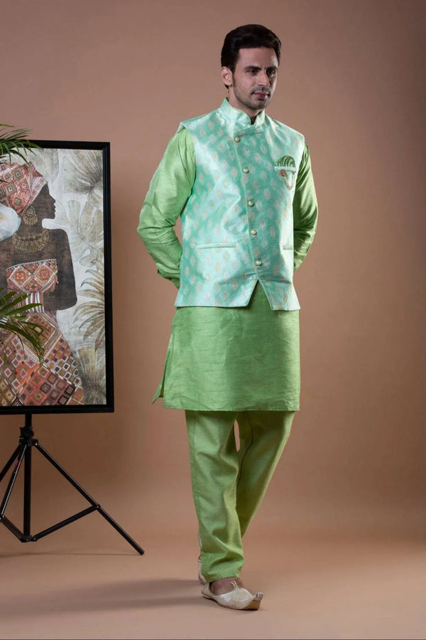 Pista Green Kurta Pajama with Nehru Jacket (Outside Ontario) - myethnicrentals