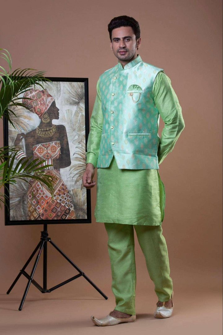 Pista Green Kurta Pajama with Nehru Jacket (Outside Ontario) - myethnicrentals