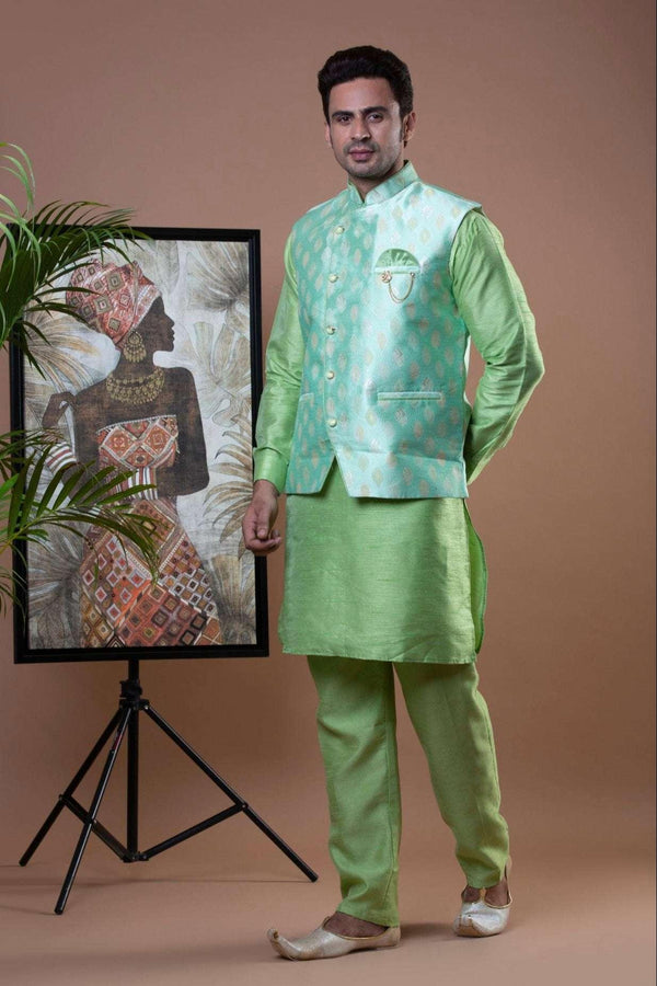 Pista Green Kurta Pajama with Nehru Jacket (Outside Ontario) - myethnicrentals