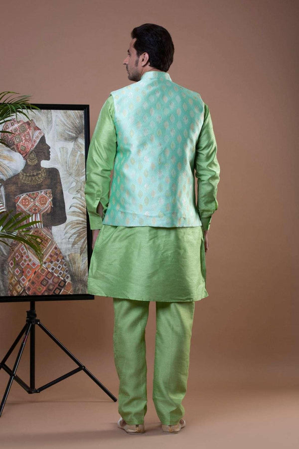 Pista Green Kurta Pajama with Nehru Jacket (Outside Ontario) - myethnicrentals