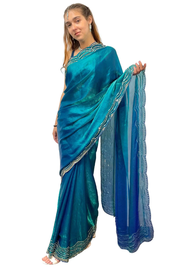 Glass tissue Blue Saree (Outside Ontario) - myethnicrentals