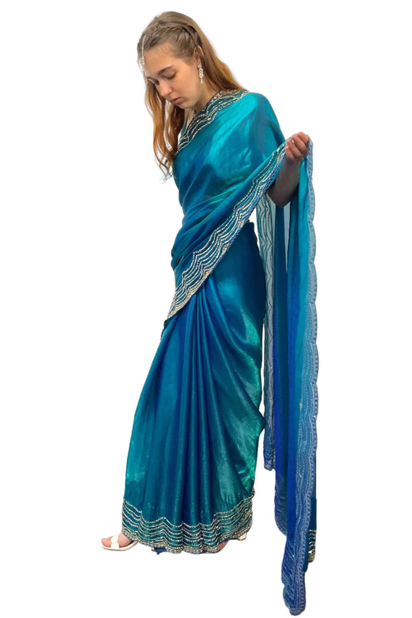 Glass tissue Blue Saree (Outside Ontario) - myethnicrentals