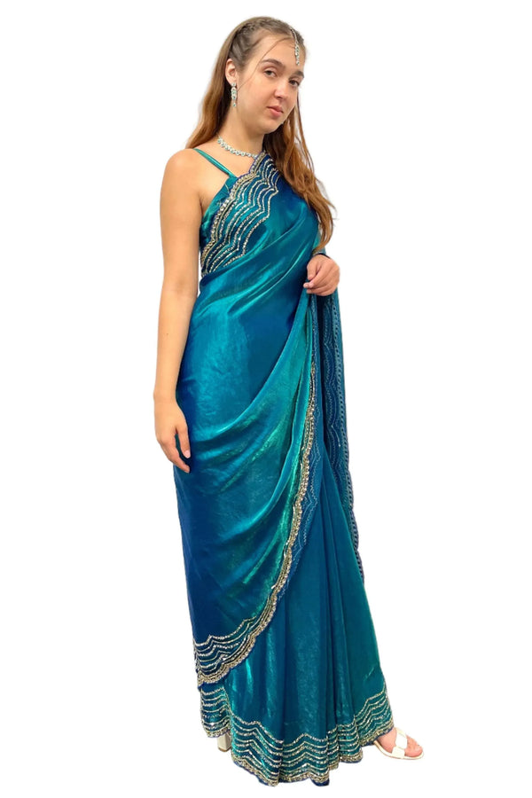 Glass tissue Blue Saree (Outside Ontario) - myethnicrentals