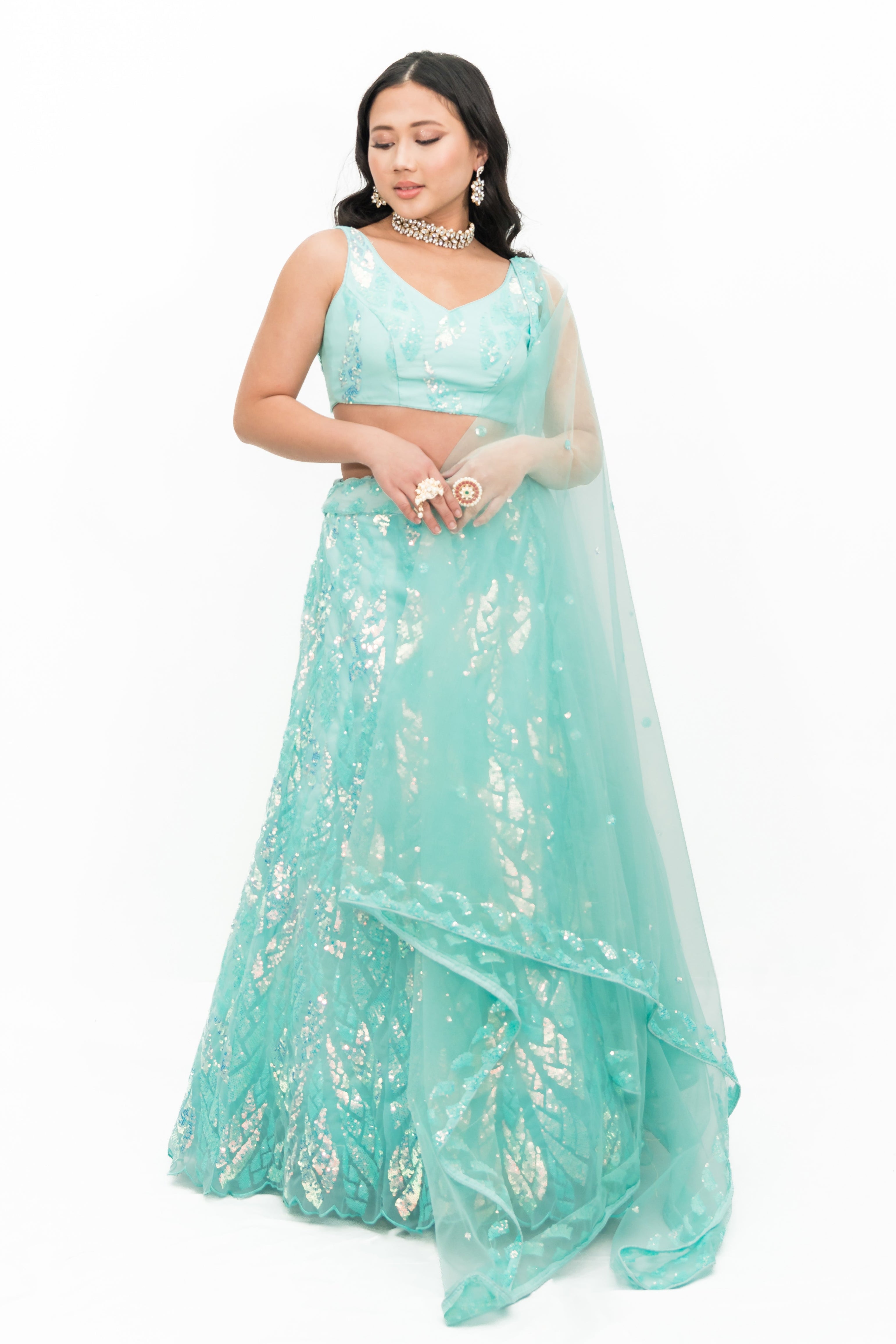 Ice Blue Sequined Lehenga