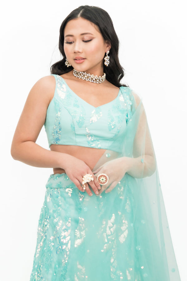 Ice Blue Sequined Lehenga