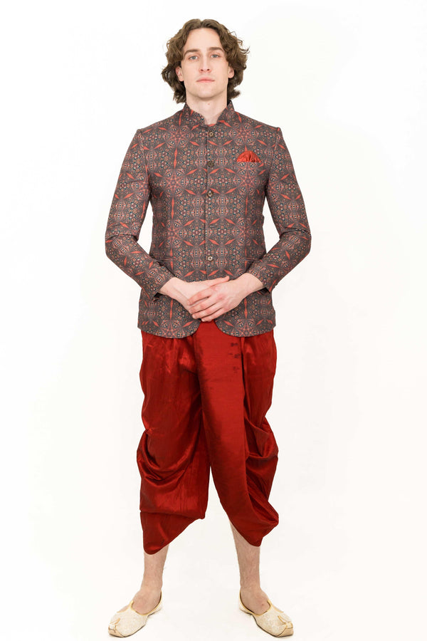Patterned Red Indo-Western Set (Outside Ontario) - myethnicrentals