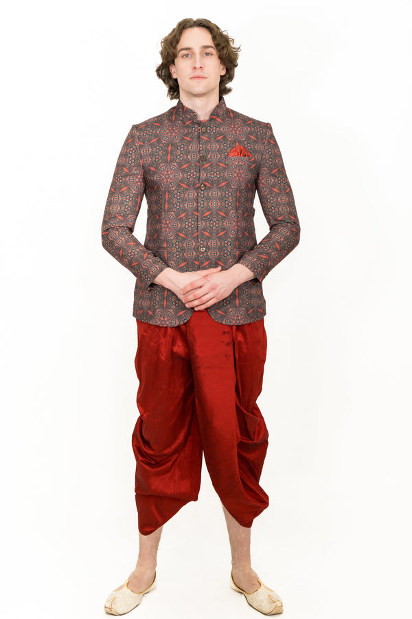 Patterned Red Indo-Western Set