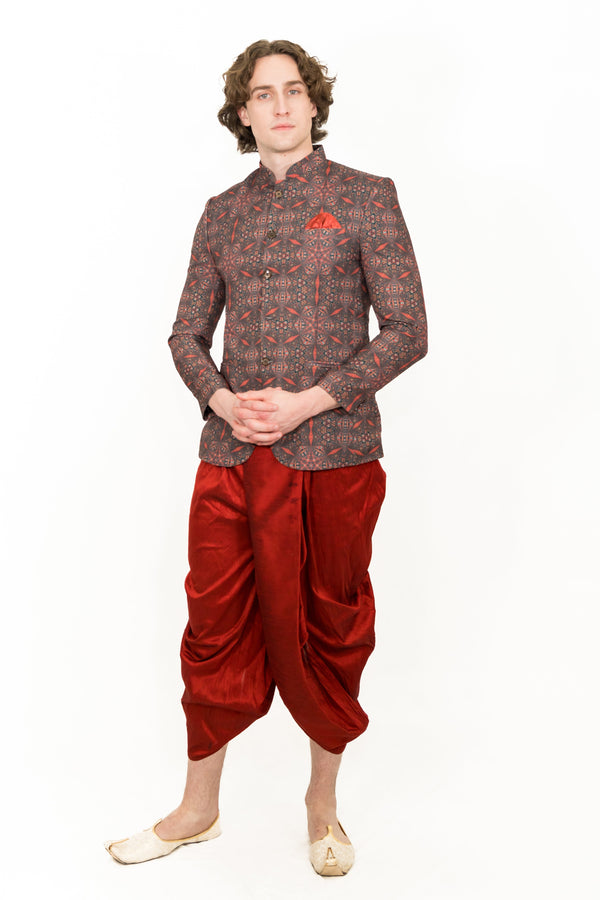Patterned Red Indo-Western Set