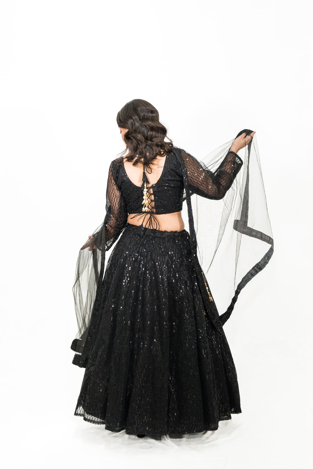 Black Sequined Net Lehenga Choli