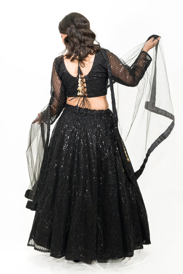 Black Sequined Net Lehenga Choli