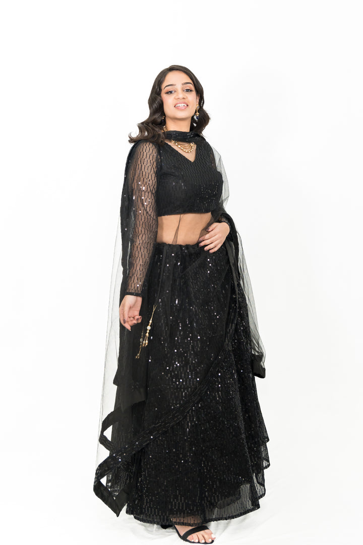 Black Sequined Net Lehenga Choli