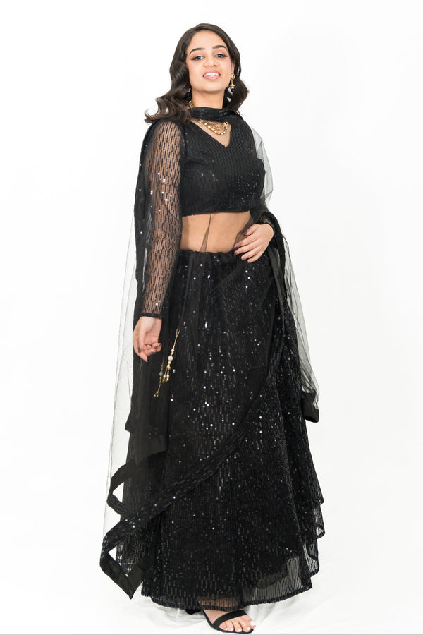Black Sequined Net Lehenga Choli