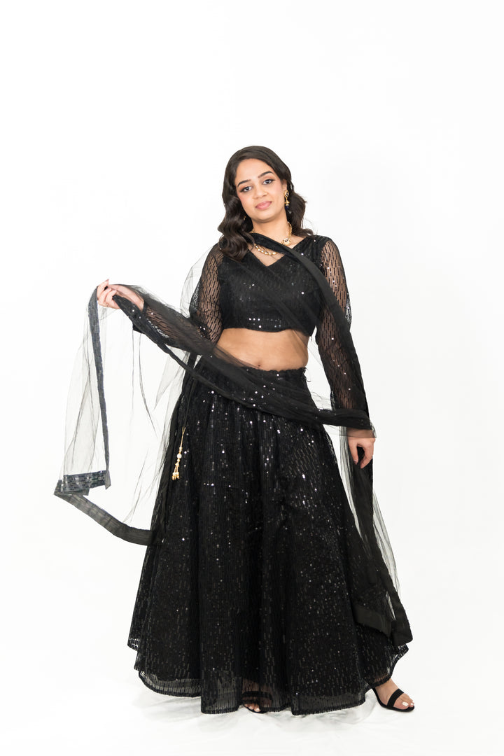 Black Sequined Net Lehenga Choli