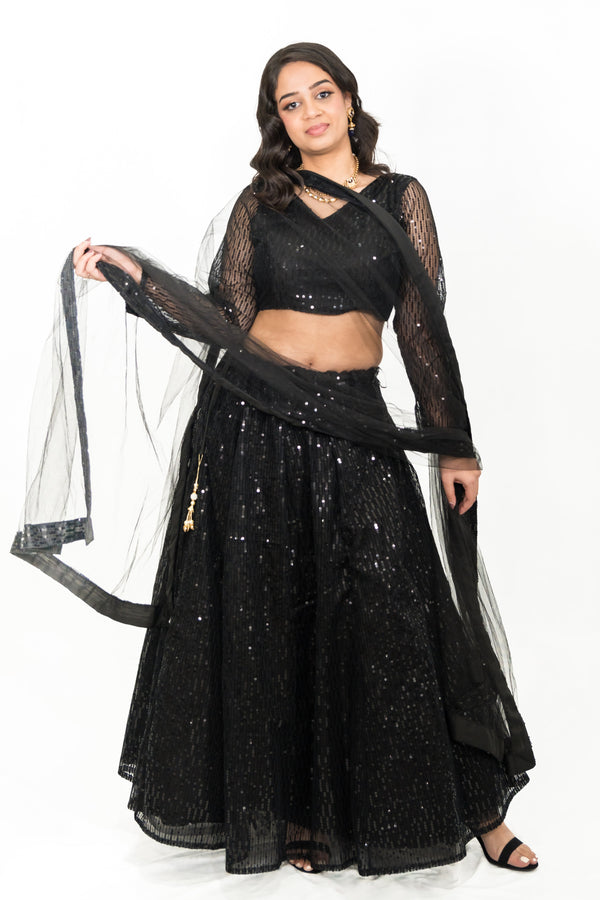 Black Sequined Net Lehenga Choli