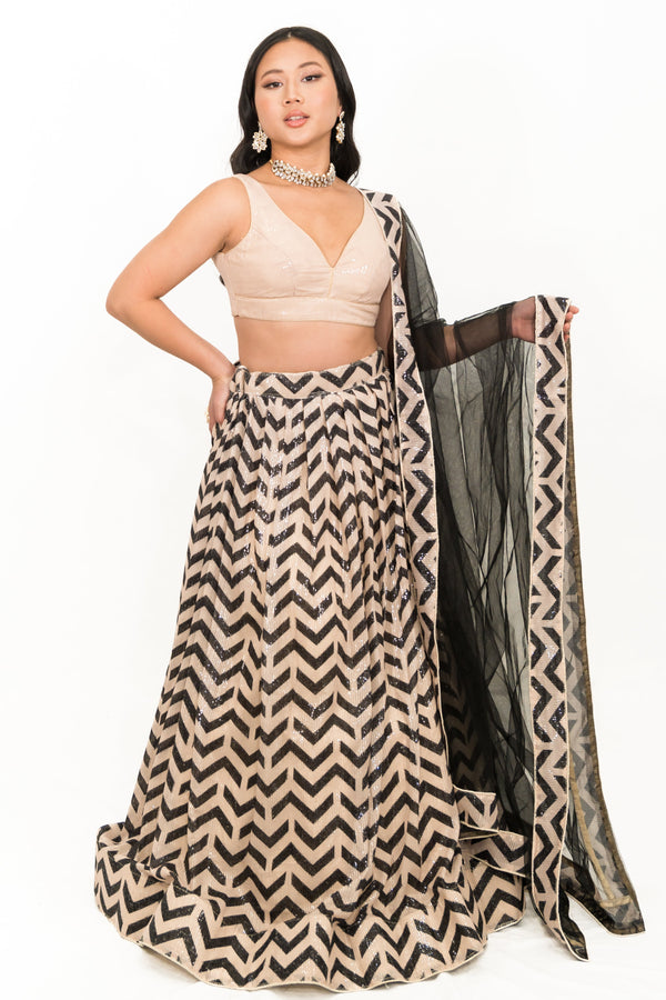 Black Chevron Embroidery Lehenga (Outside Ontario)