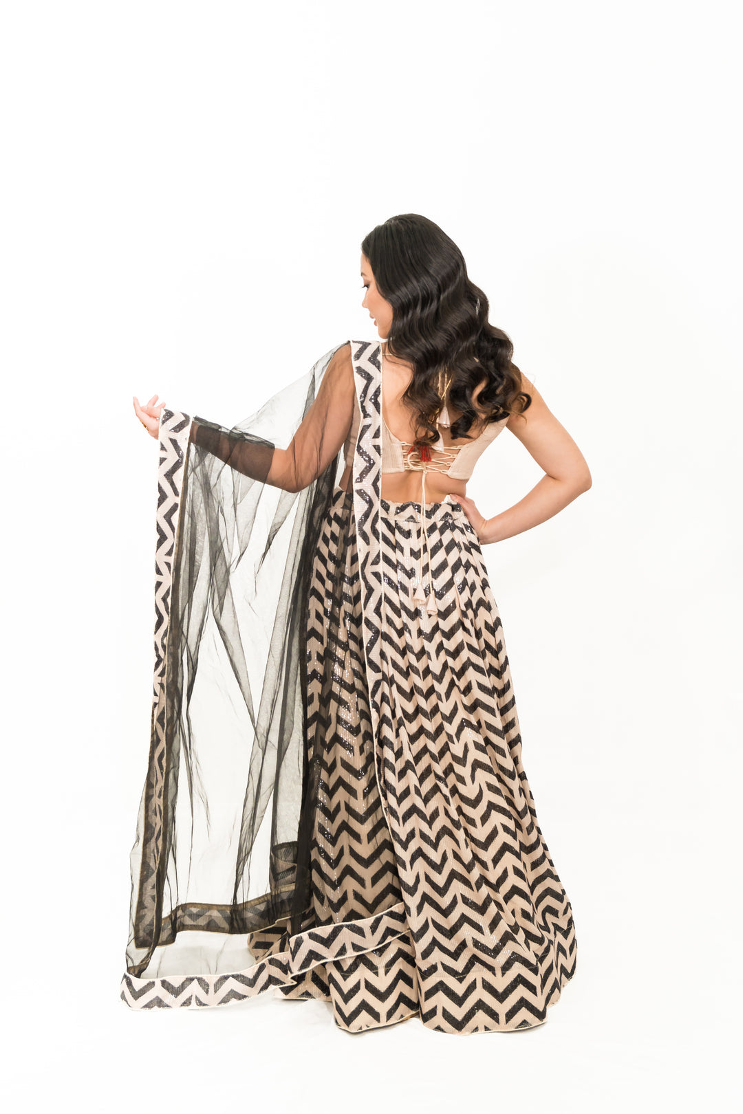 Black Chevron Embroidery Lehenga