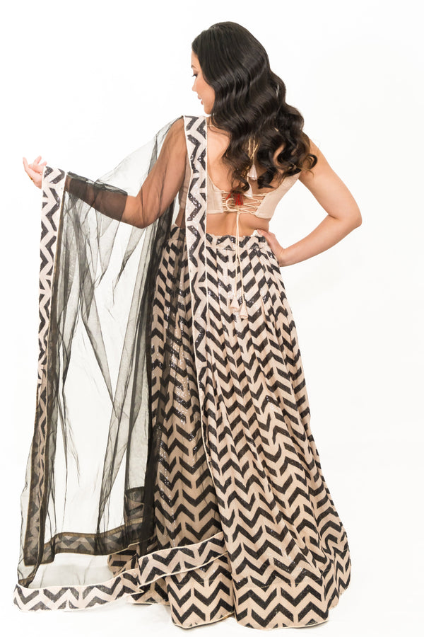 Black Chevron Embroidery Lehenga (Outside Ontario)