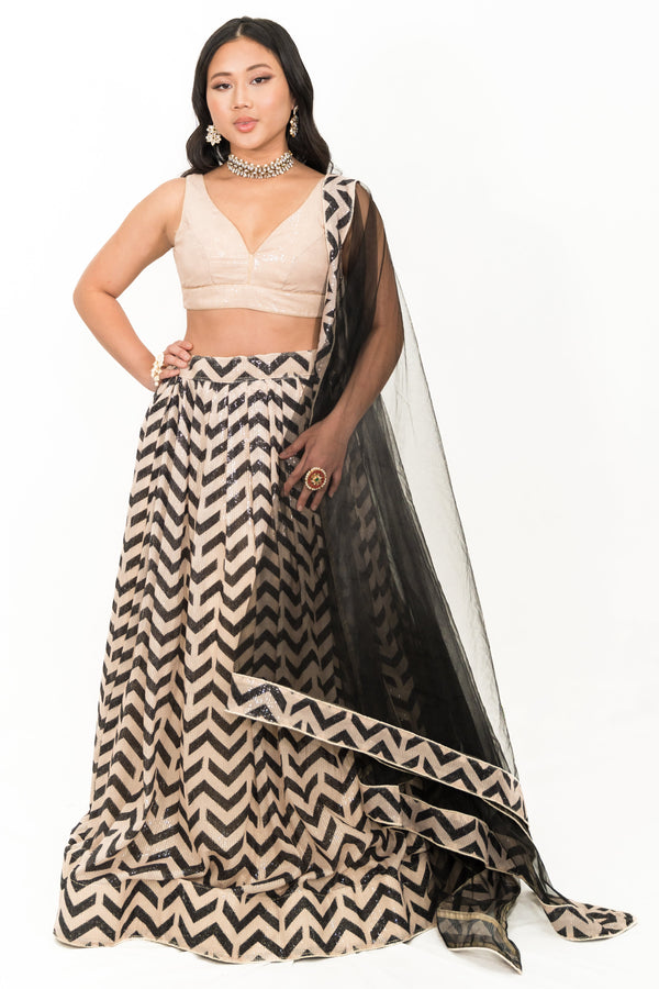 Black Chevron Embroidery Lehenga (Outside Ontario)