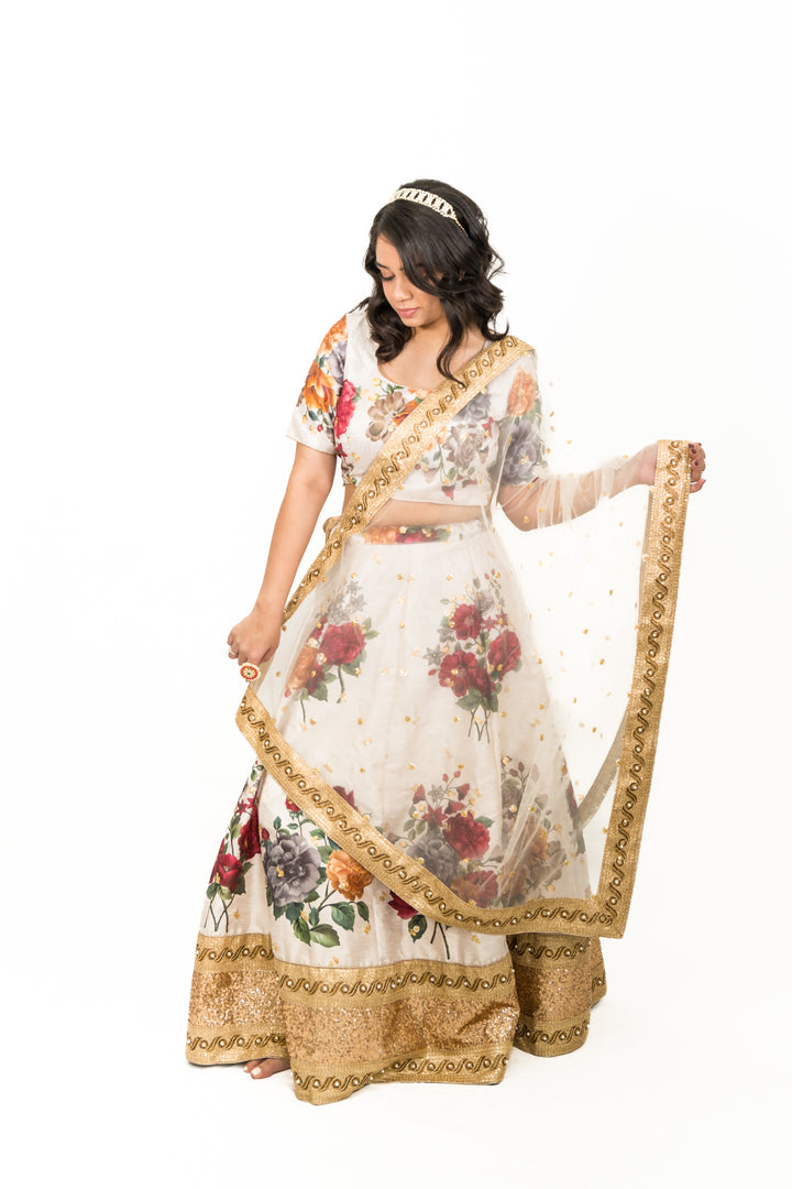 Cream Floral Lehenga