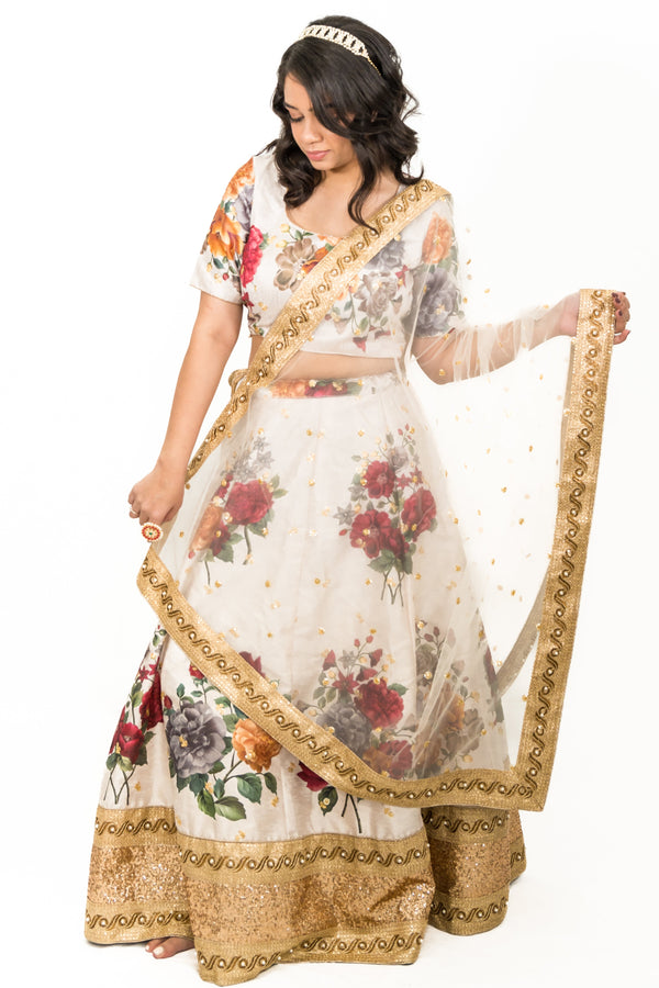 Cream Floral Lehenga
