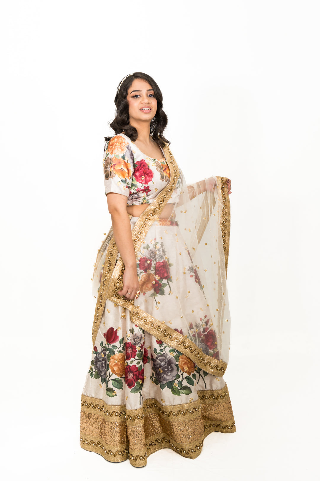 Cream Floral Lehenga