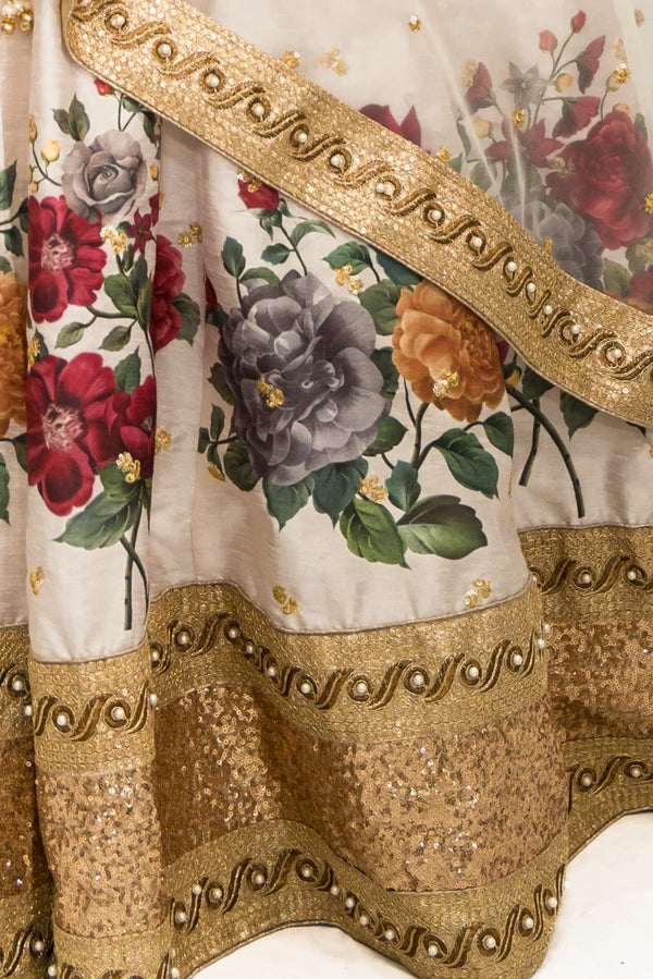 Cream Floral Lehenga