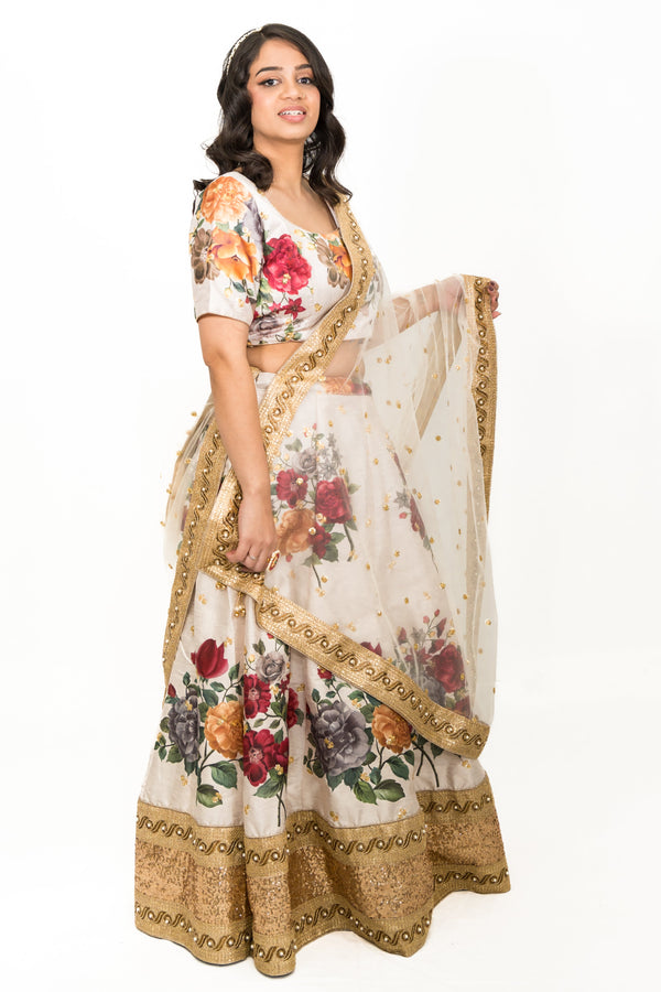 Cream Floral Lehenga
