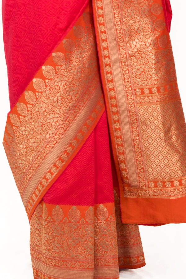 Strawberry Pink and Golden Embroidery Saree